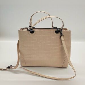 Firenze Croc Embossed Leather tote crossbody Tan